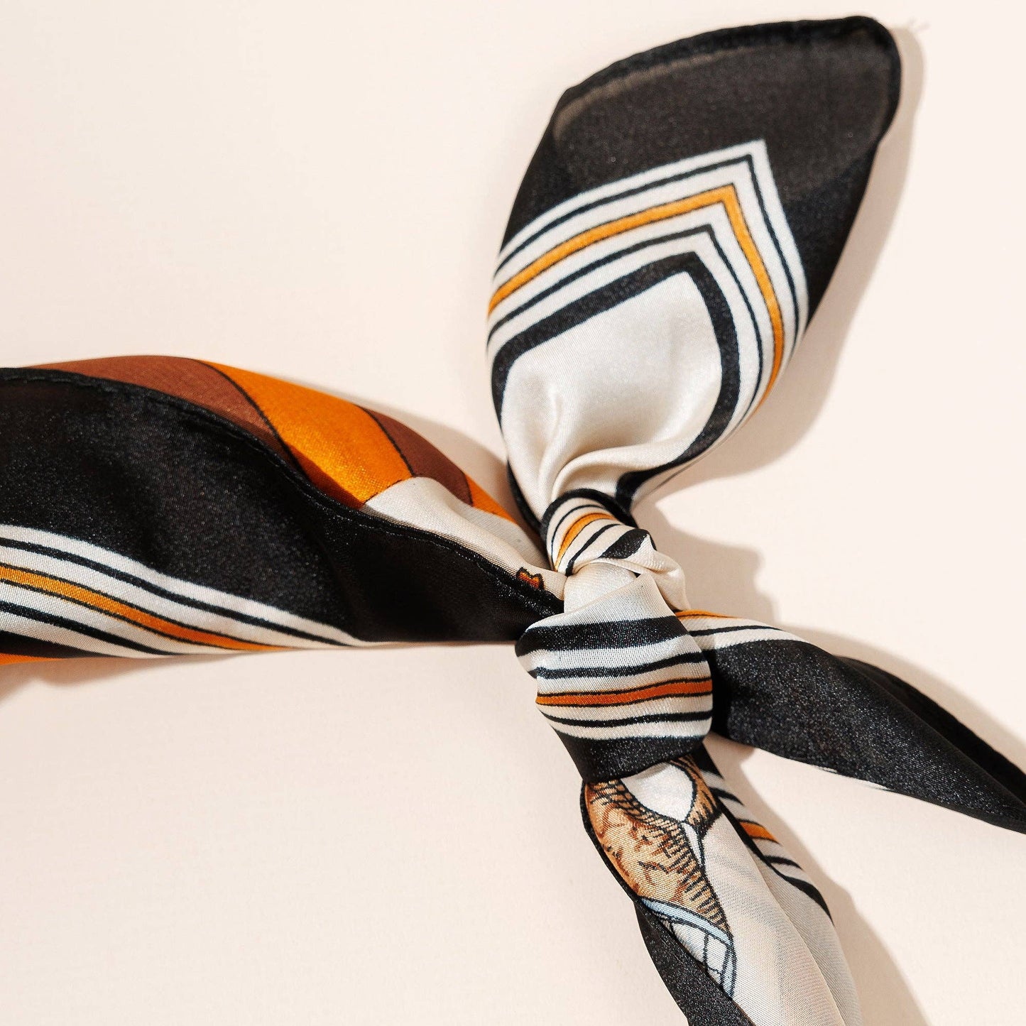 Equestrian Print Silk-Texture Scarf: Orange