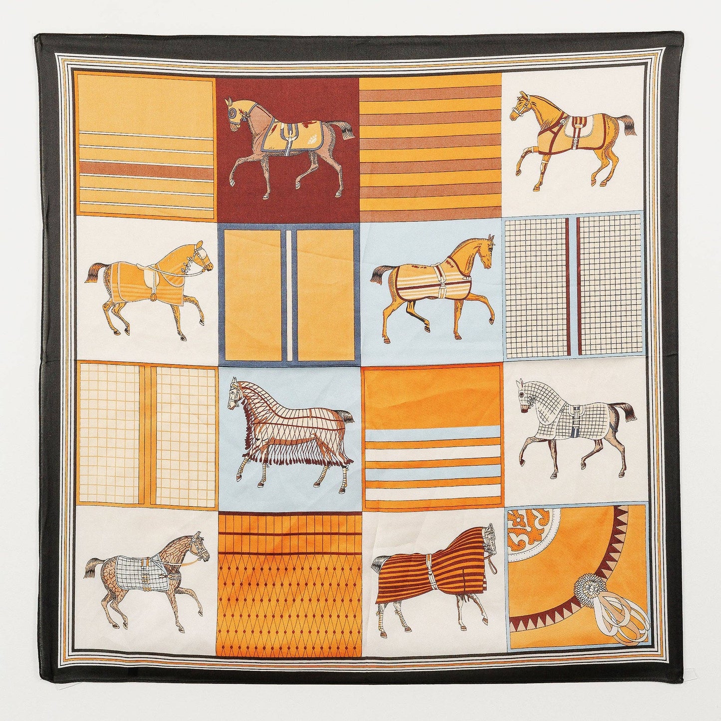 Equestrian Print Silk-Texture Scarf: Orange