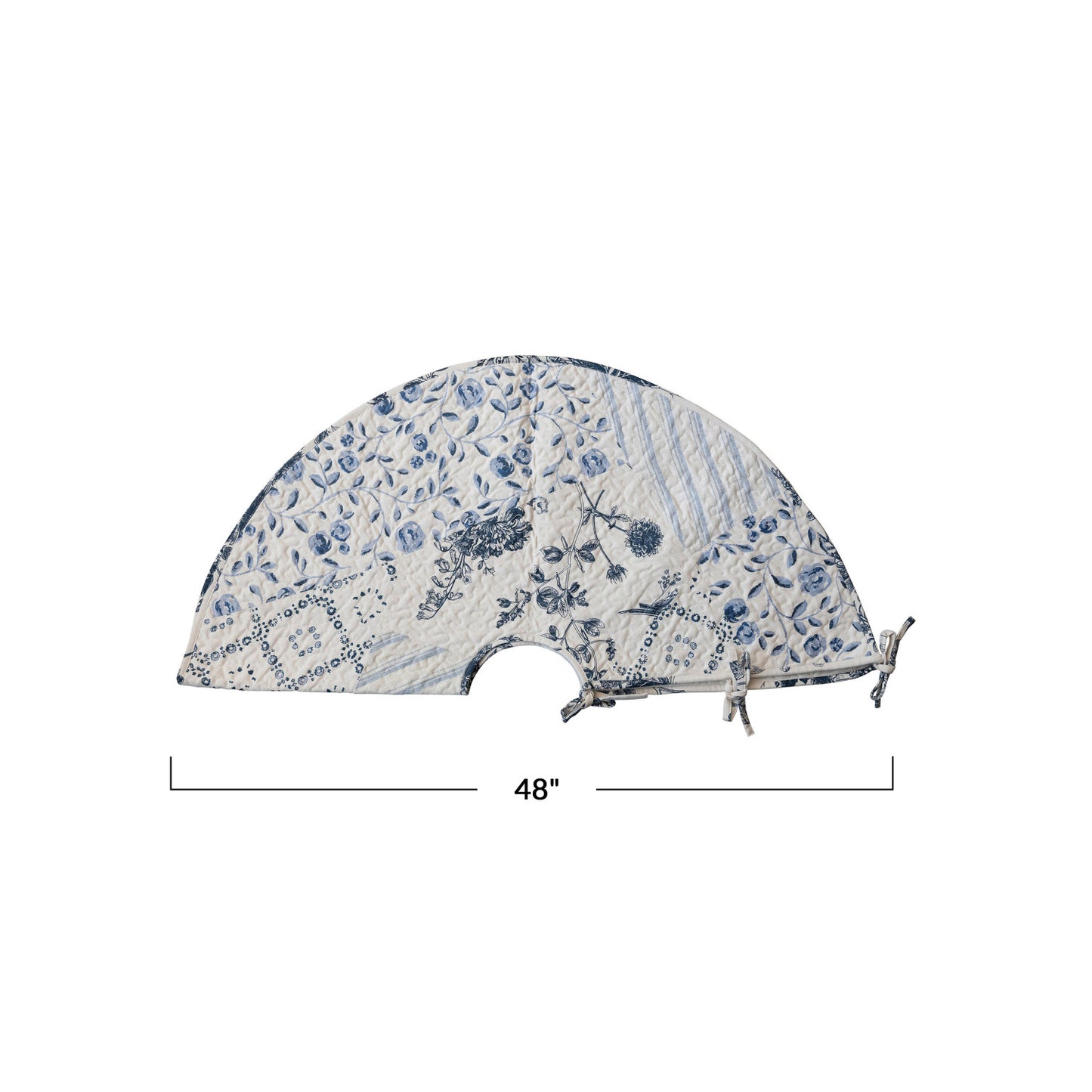 Quilted Cotton Patchwork Floral Tree Skirt, White & Blue