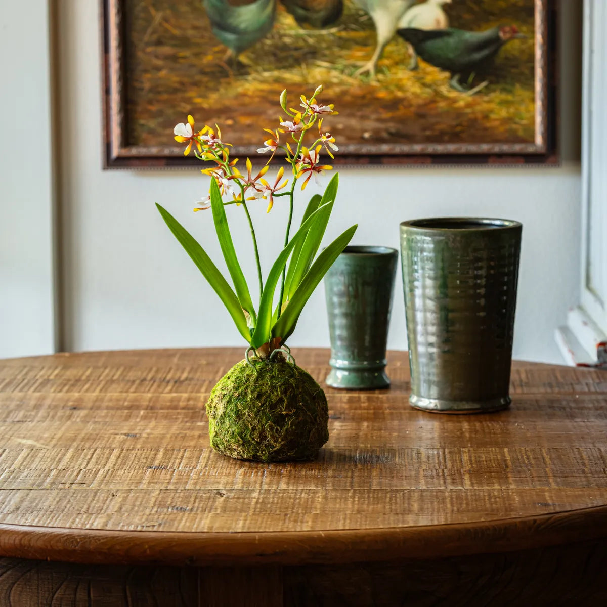 Faux Mini Vanda Orchid in Moss Ball- Small