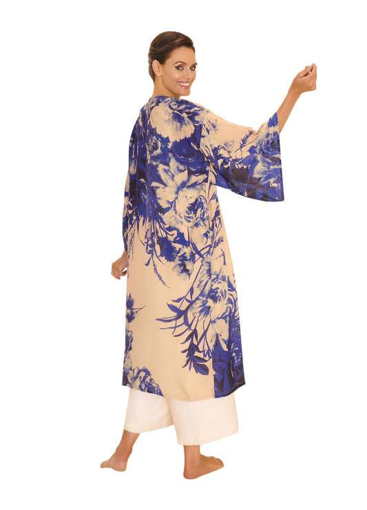 China Blue Blooms Kimono Gown