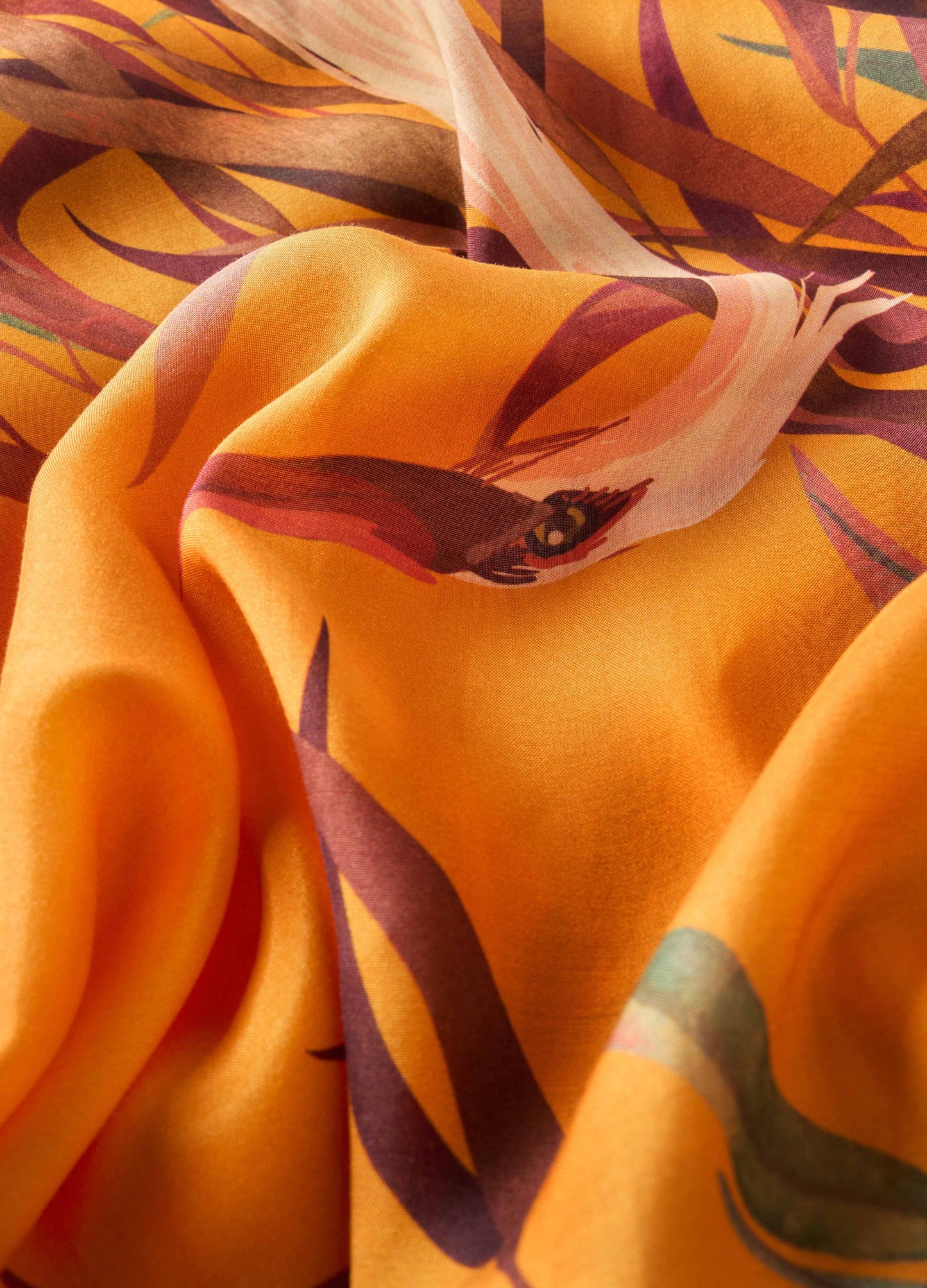 Oriental Crane Kimono Gown - Ochre