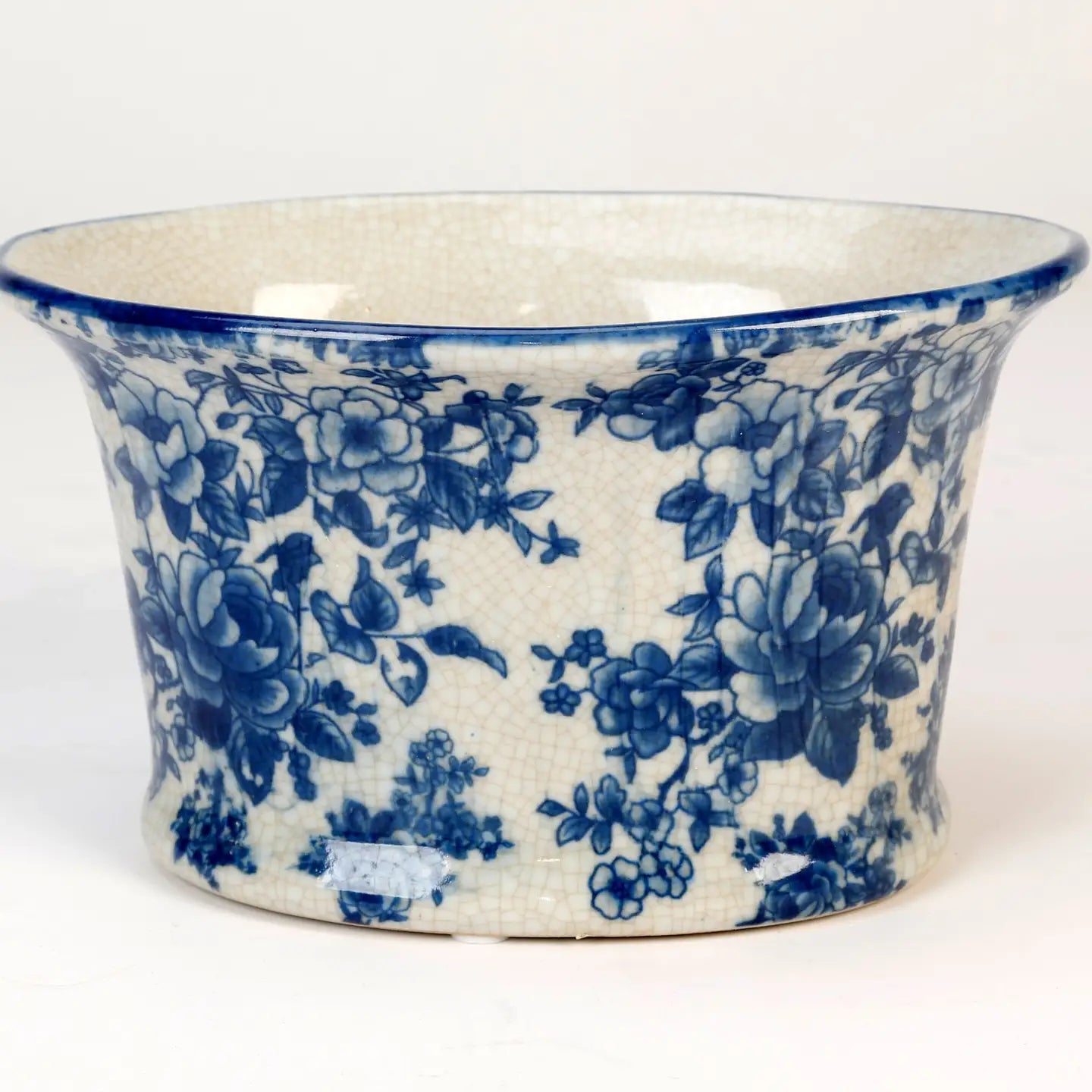 Blue and White Floral Oval Planter