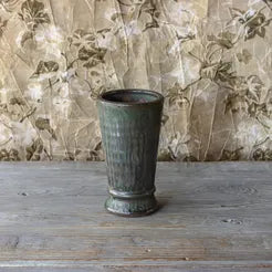 Aged Olive Dripped Glaze Pottery Vase- Small