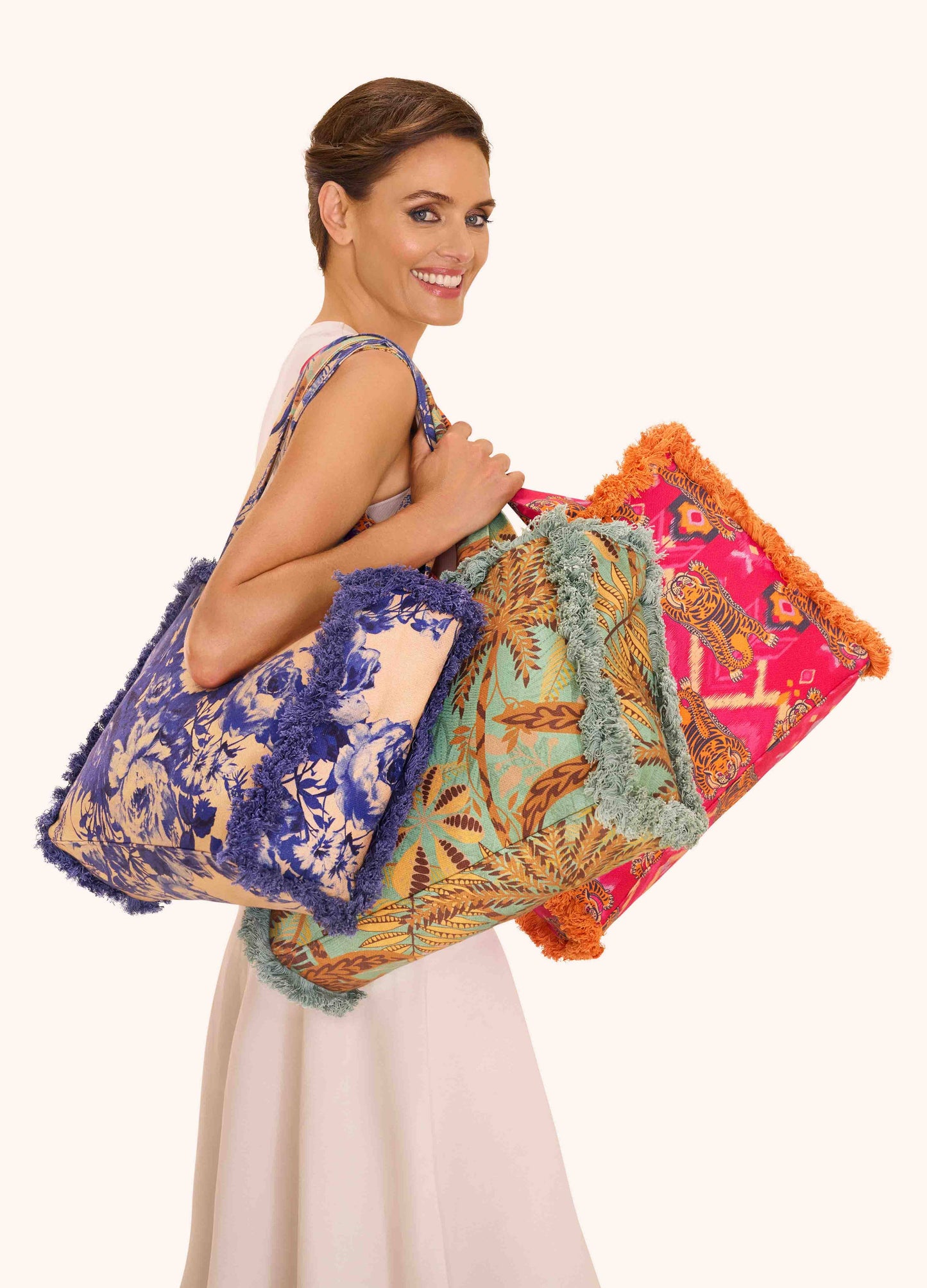 China Blue Blooms-Fringed Tote