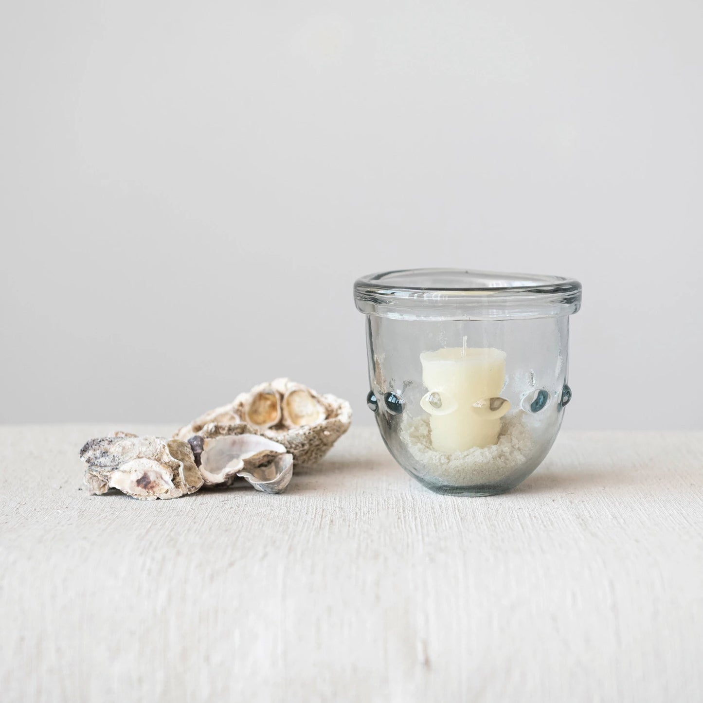 Hand-Blown Glass Votive Holder w/ Embossed Dots